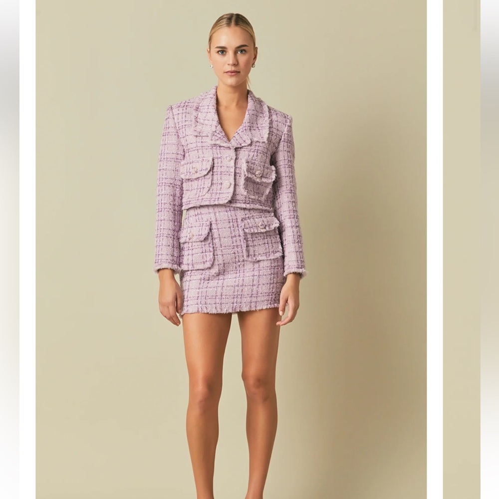 Endless rose 2 piece purple tweed set XS 
Top retails for $160 skirt for $100
